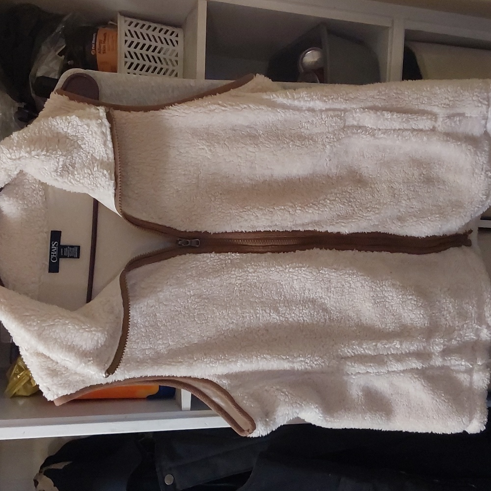 Chaps Women's White and Brown Sherpa Vest